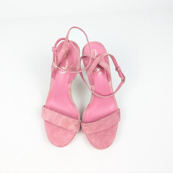 Sam Edelman Pink Suede Jade Ankle Strap Heeled Sandals Size 7 FLAWED - Picture 4 of 10